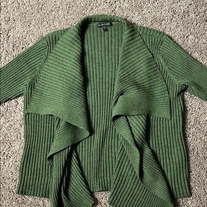 Eileen Fisher 100% Merino Wool Green Open Front Cardigan Sweater Size S
